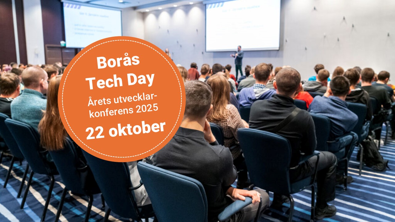 Publik och talare. Text Borås Tech Day 2025